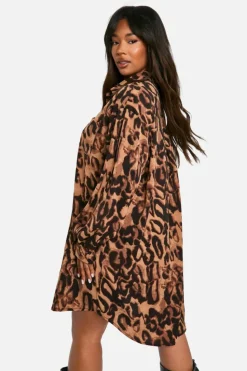 Shirt Dresses|Mini Dresses*boohoo Plus Printed Oversized Shirt Dress leopard