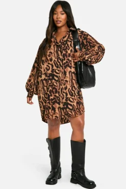 Shirt Dresses|Mini Dresses*boohoo Plus Printed Oversized Shirt Dress leopard