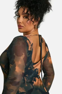 Bodycon Dresses|Maxi Dresses*boohoo Plus Printed Mesh Low Back Maxi Dress multi