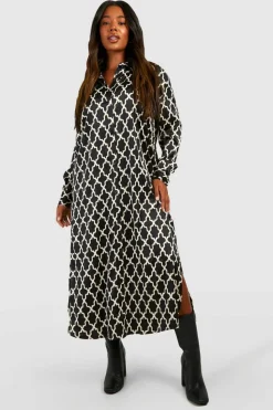 Shirt Dresses*boohoo Plus Printed Midaxi Shirt Dress black