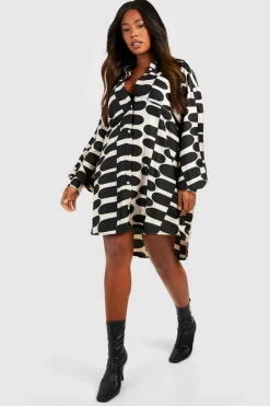 Shirt Dresses|Mini Dresses*boohoo Plus Printed Oversized Shirt Dress black