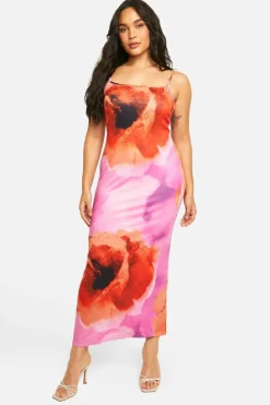 Bodycon Dresses*boohoo Plus Printed Super Soft Scoop Neck Maxi Dress pink