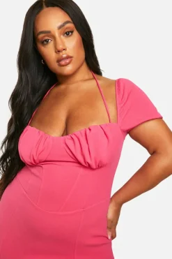 Bodycon Dresses|Midi Dresses*boohoo Plus Puff Sleeve Midi Dress hot pink