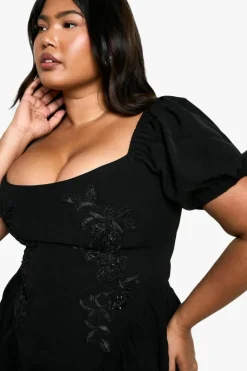 Smock Dresses|Mini Dresses*boohoo Plus Puff Sleeve Smock Dress black