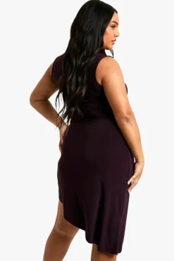 Midi Dresses*boohoo Plus Racer Asymmetric hem Midi Dress plum