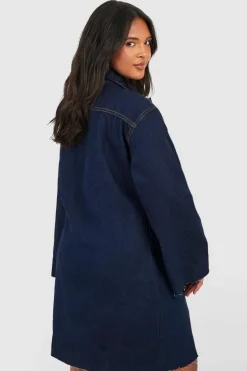 Shirt Dresses*boohoo Plus Raw Hem Denim Shirt Dress indigo