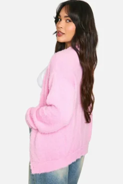 Cardigans|Jumpers & Cardigans*boohoo Plus Regular Fit Fluffy Knit Cardigan baby pink