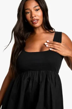 Smock Dresses*boohoo Plus Rib Cotton Poplin Mini Smock Dress black