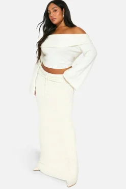 Jumpers*boohoo Plus Rib Edge Soft Knit Bardot Jumper cream