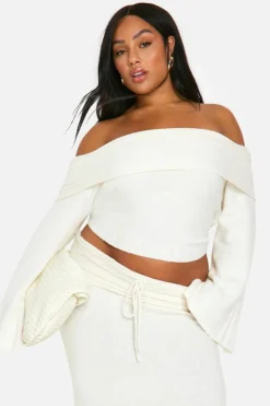 Jumpers*boohoo Plus Rib Edge Soft Knit Bardot Jumper cream