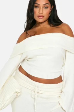 Jumpers*boohoo Plus Rib Edge Soft Knit Bardot Jumper cream