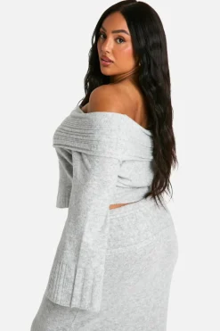 Jumpers*boohoo Plus Rib Edge Soft Knit Bardot Jumper grey