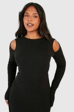 Midi Dresses*boohoo Plus Ribbed Cut Out Detail Midi Dress black