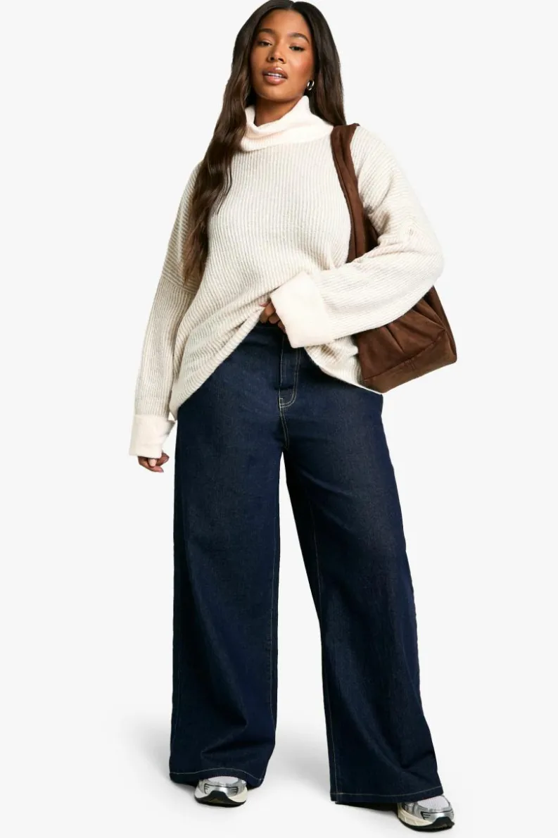 Jumpers|Jumpers & Cardigans*boohoo Plus Roll Neck Longline Batwing Jumper cream