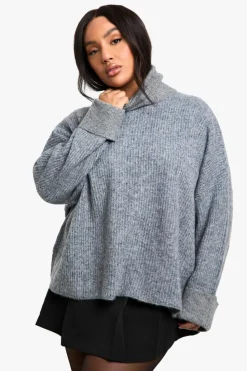 Jumpers*boohoo Plus Roll Neck Longline Batwing Jumper charcoal
