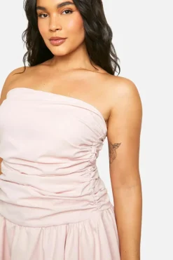 Smock Dresses*boohoo Plus Ruched Bandeau Puff Ball Mini Dress baby pink