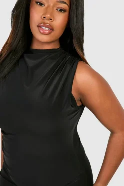 Midi Dresses*boohoo Plus Ruched Slinky Midi Dress black