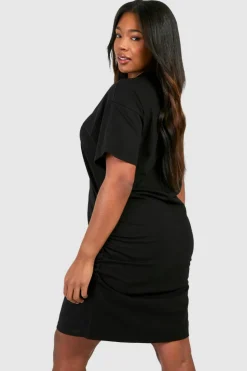 T-Shirt Dresses|Shirt Dresses*boohoo Plus Ruched T-shirt Dress black