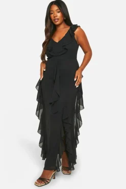 Smock Dresses|Maxi Dresses*boohoo Plus Ruffle Detail Maxi Dress black
