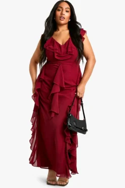 Skater Dresses|Maxi Dresses*boohoo Plus Ruffle Detail Maxi Dress plum