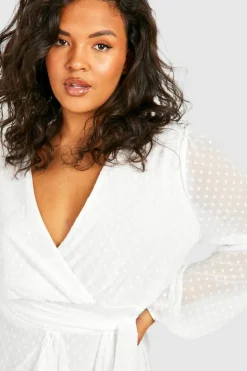 Skater Dresses|Mini Dresses*boohoo Plus Ruffle Hem Dobby Mesh Skater Dress ivory