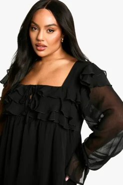 Smock Dresses|Mini Dresses*boohoo Plus Ruffle Smock Mini Dress black