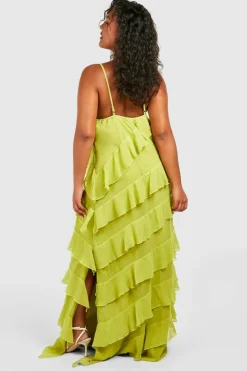 Maxi Dresses*boohoo Plus Ruffle Strappy Maxi Dress olive