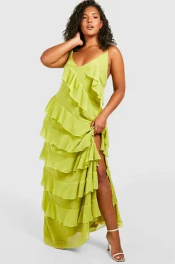 Maxi Dresses*boohoo Plus Ruffle Strappy Maxi Dress olive