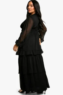 Smock Dresses|Maxi Dresses*boohoo Plus Ruffle Tiered Maxi Smock Dress black