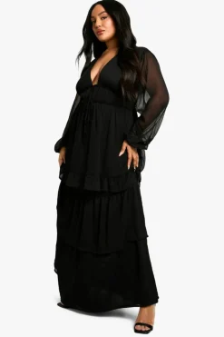 Smock Dresses|Maxi Dresses*boohoo Plus Ruffle Tiered Maxi Smock Dress black