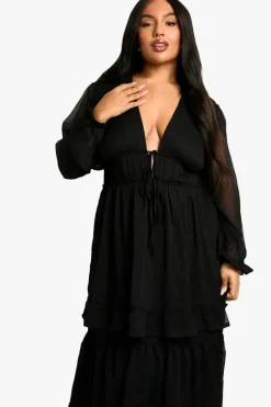 Smock Dresses|Maxi Dresses*boohoo Plus Ruffle Tiered Maxi Smock Dress black