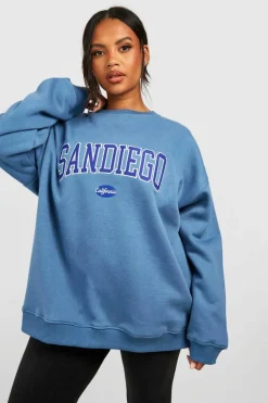 Sweatshirts|Hoodies & Sweatshirts*boohoo Plus San Diego Applique Oversized Sweatshirt petrol