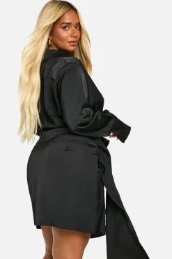 Wrap Dresses*boohoo Plus Satin Drape Wrap Dress black