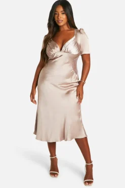 Midi Dresses*boohoo Plus Satin Lace Detail Midi Dress taupe