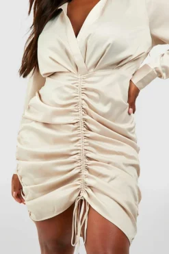 Shirt Dresses|Bodycon Dresses*boohoo Plus Satin Ruched Shirt Dress champagne