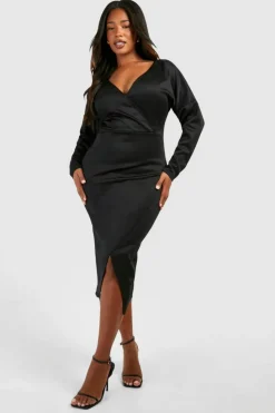 Wrap Dresses*boohoo Plus Scuba Wrap Midaxi Dress black