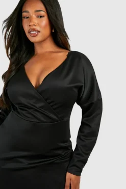 Wrap Dresses*boohoo Plus Scuba Wrap Midaxi Dress black