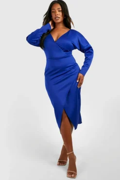 Wrap Dresses*boohoo Plus Scuba Wrap Midaxi Dress cobalt
