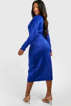 Wrap Dresses*boohoo Plus Scuba Wrap Midaxi Dress cobalt
