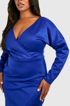 Wrap Dresses*boohoo Plus Scuba Wrap Midaxi Dress cobalt