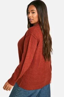 Cardigans*boohoo Plus Seam Detail Soft Knit Boyfriend Oversized Cardigan chocolate