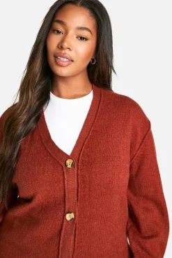 Cardigans*boohoo Plus Seam Detail Soft Knit Boyfriend Oversized Cardigan chocolate