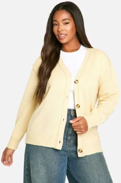Cardigans*boohoo Plus Seam Detail Soft Knit Boyfriend Oversized Cardigan stone