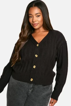Cardigans|Jumpers & Cardigans*boohoo Plus Seam Detail Soft Rib Knit Boyfriend Cardigan black