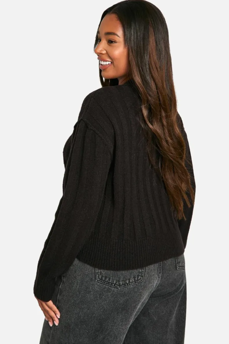 Cardigans|Jumpers & Cardigans*boohoo Plus Seam Detail Soft Rib Knit Boyfriend Cardigan black