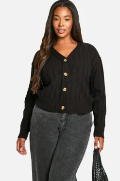 Cardigans|Jumpers & Cardigans*boohoo Plus Seam Detail Soft Rib Knit Boyfriend Cardigan black