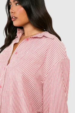 Shirt Dresses*boohoo Plus Seersucker Stripe Ultimate Oversized Shirt Dress rust