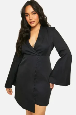 Blazer Dresses*boohoo Plus Self Fabric Flare Sleeve Blazer Dress black
