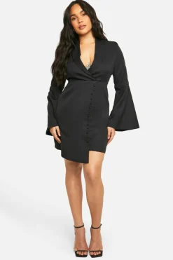 Blazer Dresses*boohoo Plus Self Fabric Flare Sleeve Blazer Dress black