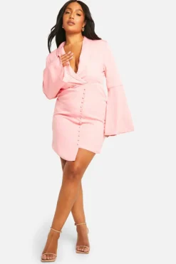 Blazer Dresses*boohoo Plus Self Fabric Flare Sleeve Blazer Dress baby pink